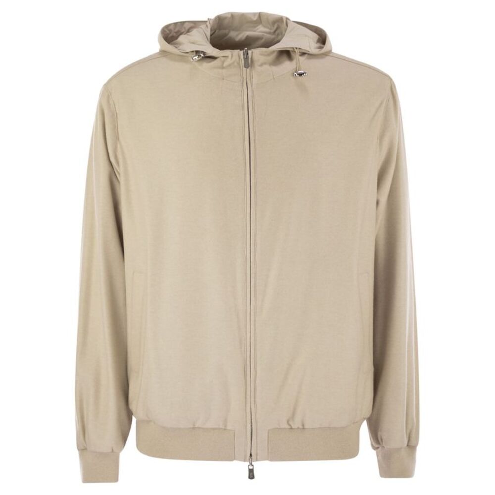 Fedeli Men Reversible Bomber Jacket With Hood In Cashmere Flannel And Airstop